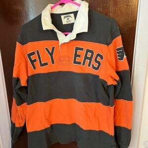 Vintage 90’s Philadelphia Flyers orange and black striped shirt with collar med